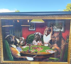 “A Bold Bluff” Dogs Playing Poker Framed Print