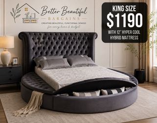 King Size Round Storage Bed Frame with Mattress