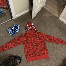 bape red camo full zip up double hoodie