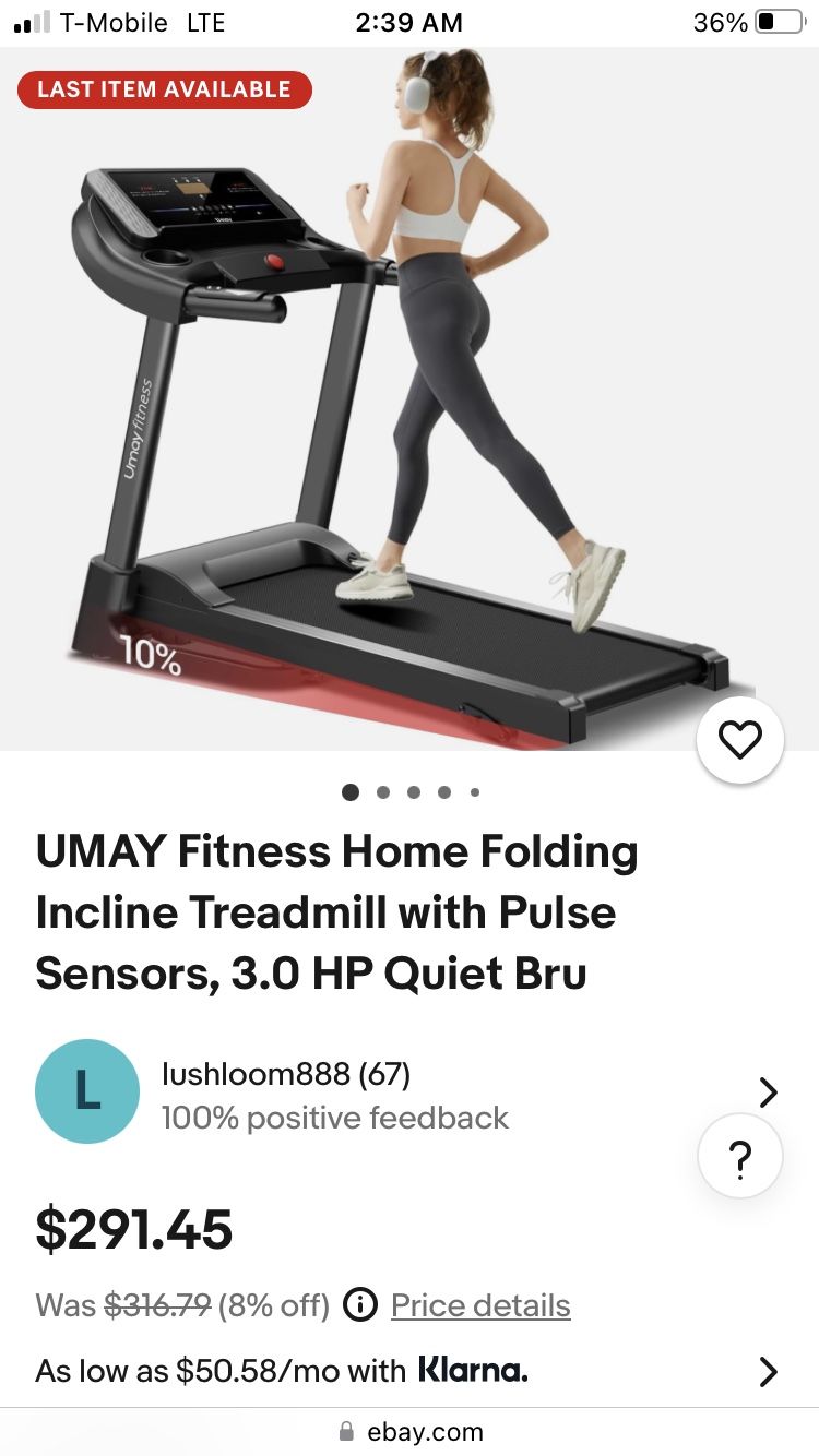 UMAY Fitness Home Folding Incline Treadmill with Pulse Sensors, 3.0 HP Quiet Bru
