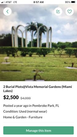 2 Burial Plots At Vista Memorial Gardens (Miami Lakes)