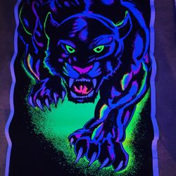 King of The Night Black Cat Blacklight Poster - Authentic Blacklight-Reactive Flocked Material - 23" x 35"