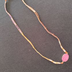 Boho Beaded Wrap Necklace / Bracelet – Pink Stone Pendant | Adjustable Handmade Style