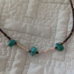 Vtg.Native Sterling Silver Turquoise & Heishi Shells Necklace