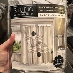 Boho Geometric Shower Curtain And Rings