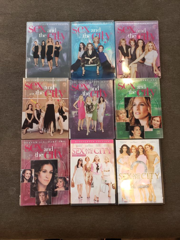 Sex and the City Series DVDS set and 2 movies. Includes seasons 1,2,3,4,5 and 6 part 1 and 2. Sex in the City the movie and Sex and the City 2 movie.
