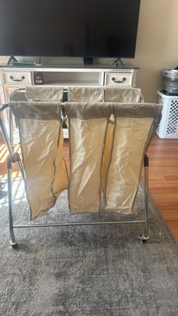 White 3-bag Laundry Basket With Wheels