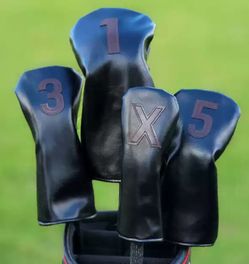 Classic Leather Driver, Fairway Wood ,Hybrid Golf Headcover 4pcs Set (Black)