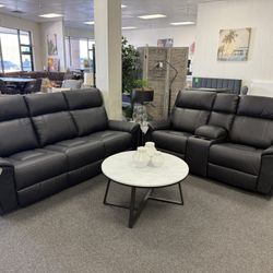 Ashley Reclining Sofa And Loveseat With USB Ports And Wireless Charging 