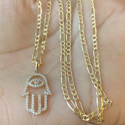 Cadena Con Mano De Fatima En 14 Kt 20 “