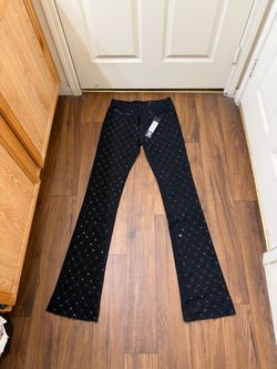 Black Rhinestone Flare Jeans with Tags