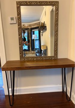 West Elm Console table & Vintage Ornate gold leaf mirror set