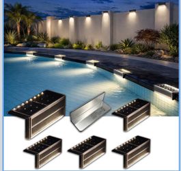 Pool Lights, Solar Light for Inground Pool, Warm White, 6Pk Super Bright, Dusk to Dawn, Stainless-Steel, 2-Way Lighting, Ultra-Thin, Poolside, Deck, E