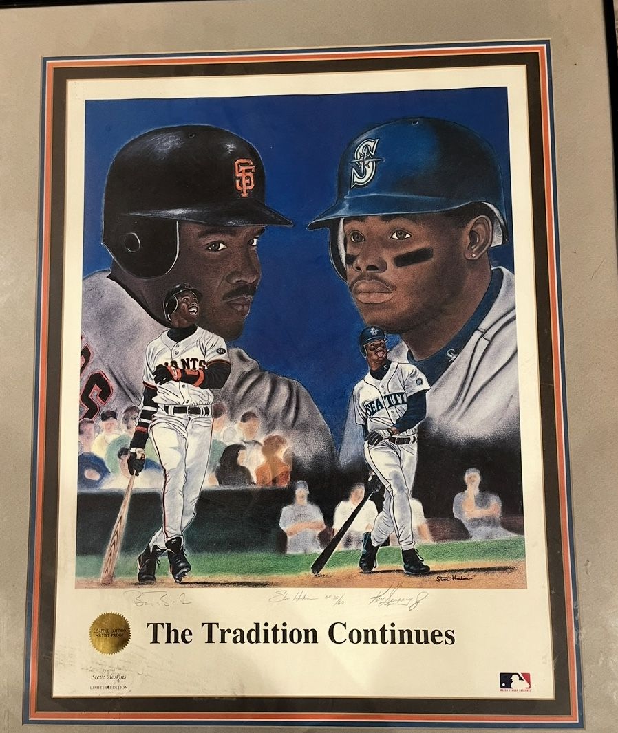 Barry Bonds Ken Griffey Jr Autographed Lithograph