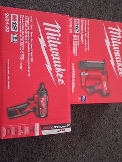 M12 Milwaukee Cordless screwdriver and 23 guage nail gun