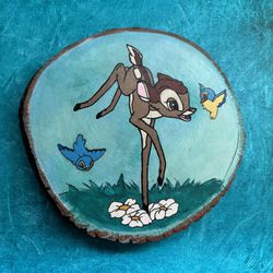 Beautiful Bambi hand painted wooden plaque 