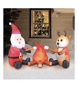 Holiday Time Yard Inflatables Campfire Santa and Reindeer, 6ft Christmas outdoor