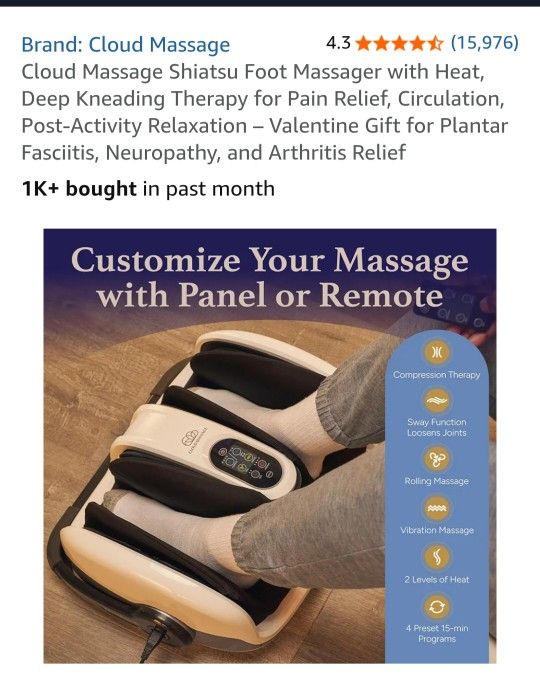 Cloud Massage Shiatsu Foot Massager with Heat,