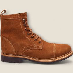 Men's Frye Lace-Up Suede Boots With Side Zipper In Tan Size 13