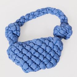 Blue Padded Knot Zip Shoulder Bag