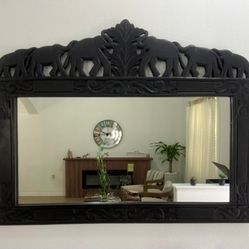 Hand-crafted Elephant Carved Wooden Mirror
