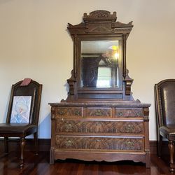 Beautiful 1800S Dresser With Brown Marble Top