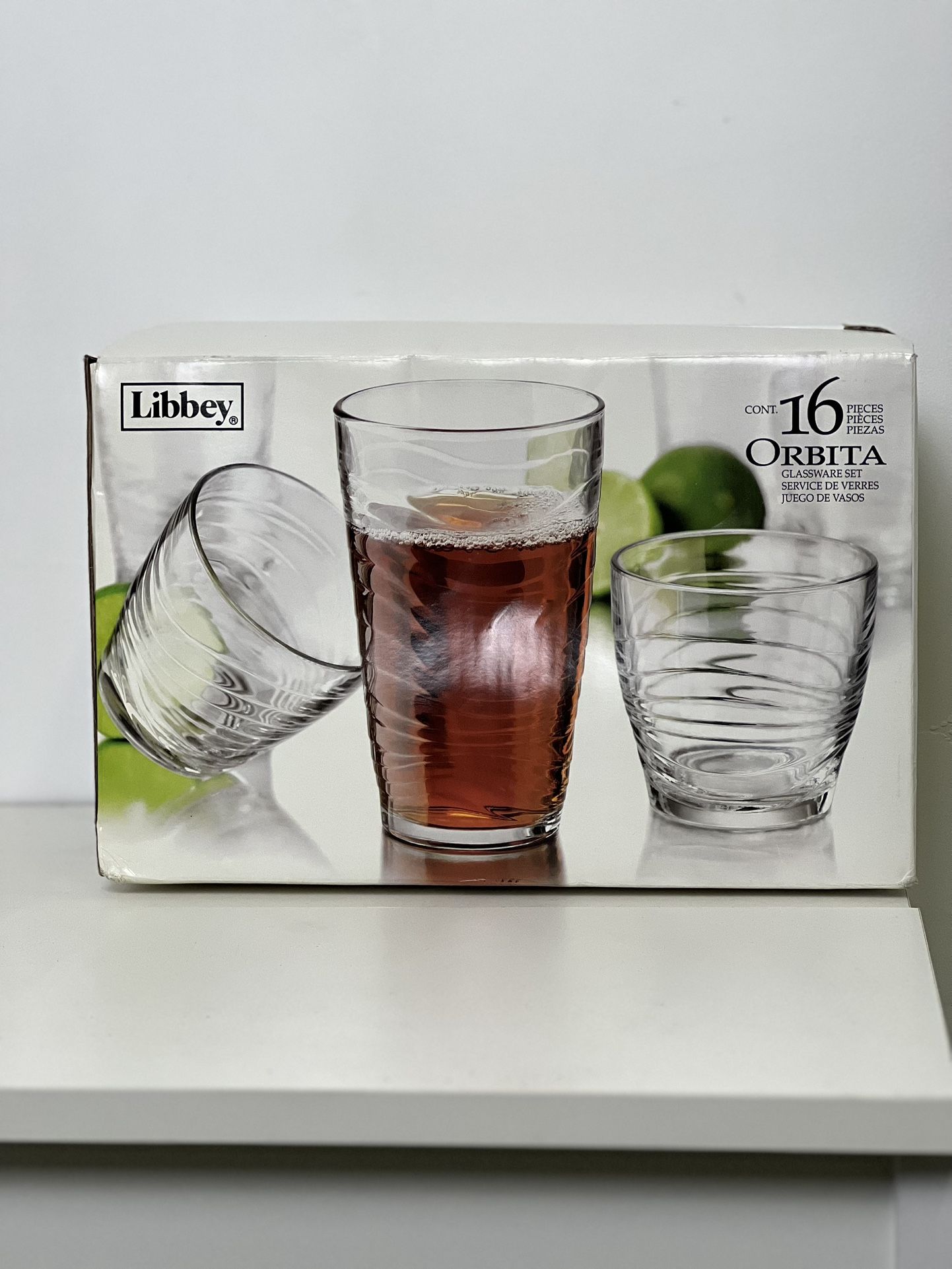 Libbey Orbita Clear 16 Piece Cooler Glasses Set