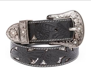 New Black & Silver Genuine Leather Belt