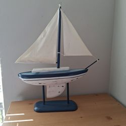 Wooden Sailboat With Cloth Sail - Interior Accents