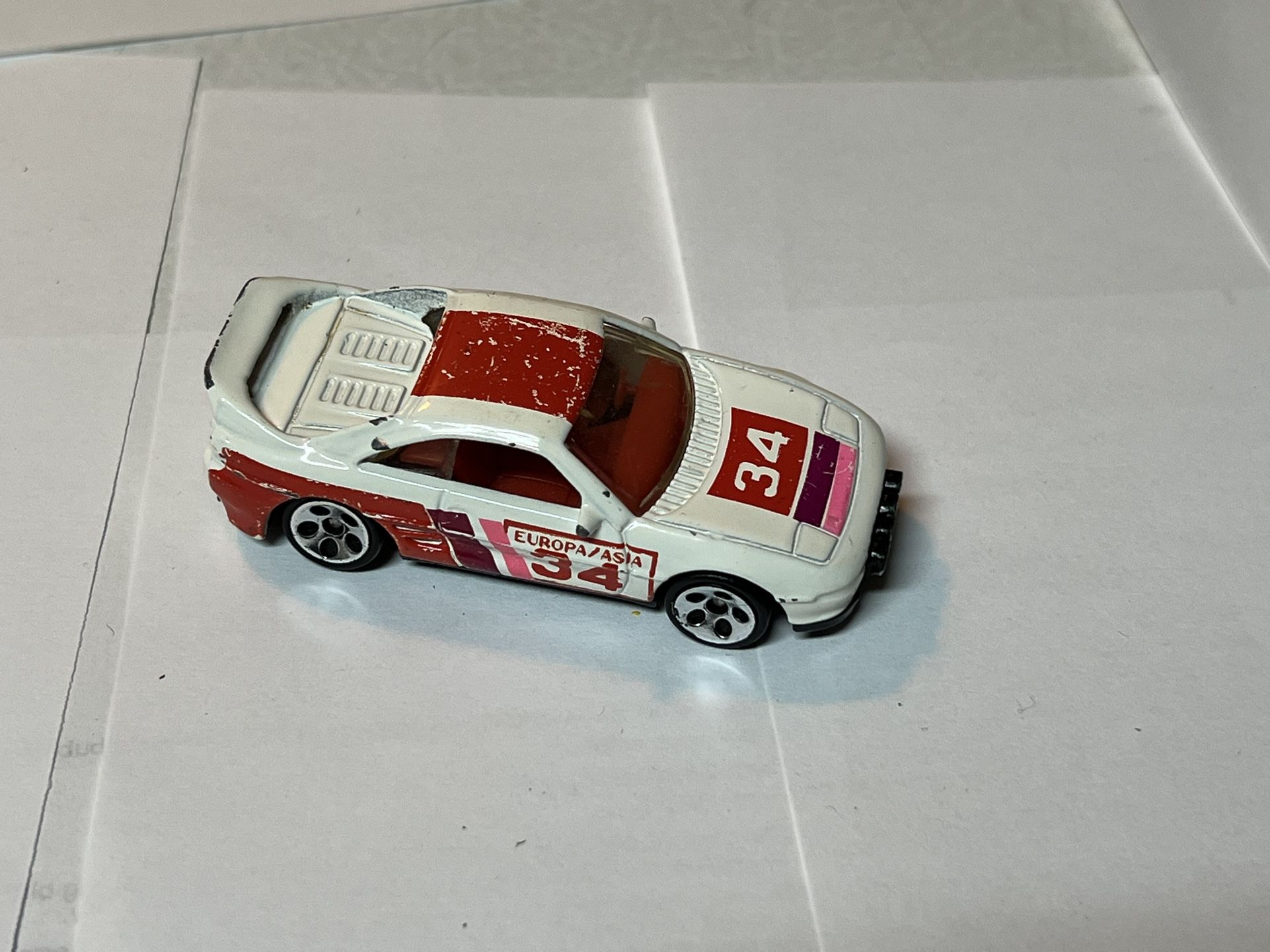 1991 HOT WHEELS TOYOTA MR2 RALLY #233 White w/ 3 Spoke Chrome Rims 1/64
