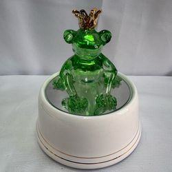 Vintage 1999 San Francisco Music Box Co Glass Frog Prince Someday My Prince Will Come Revolving base.