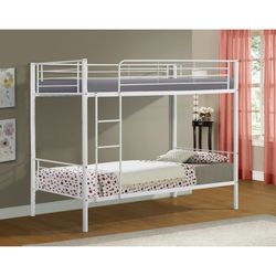 NEW White Twin Over Twin Metal Bunk Bed