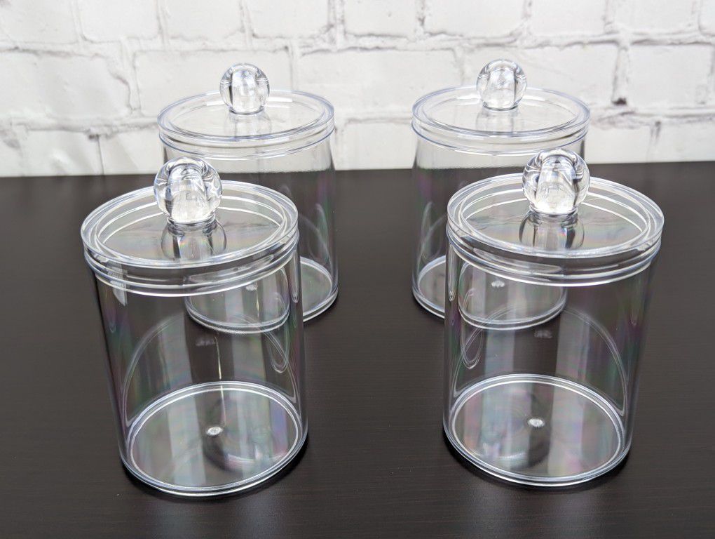 4 Pcs Qtip Holder Dispenser 10 oz Clear Plastic Apothecary Jar