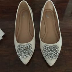 Flats , White With Bling 