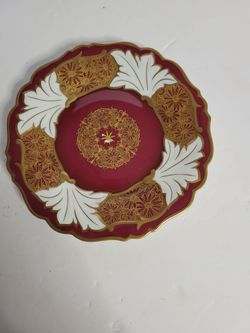 Vintage Weimar Porzellan Jutta 519 Germany Burgundy Gold Floral Plate