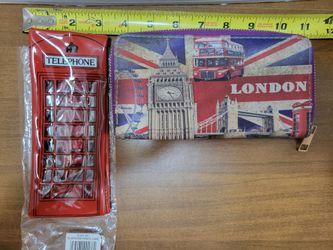 Big Ben Bus London Souvenir Money Purse Ladies Wallet & New Novelty Rubber London Telephone Booth Pencil Makeup Case
