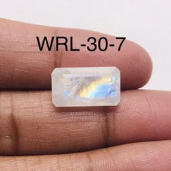White Rainbow Moonstone Facetted Cut Stone Rectangle Shape Gemstone-WRL-30-7