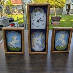 Unicorn Wall Clock With Two Unicorn Pictures