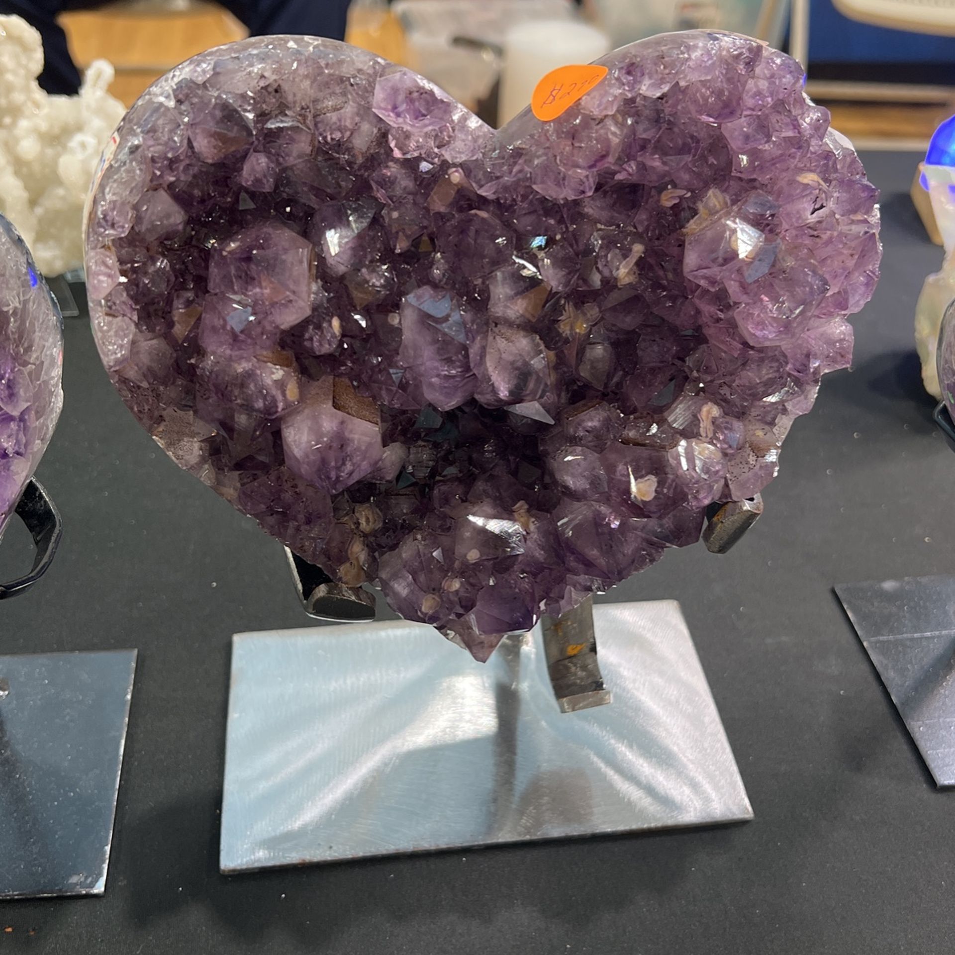 Amethyst heart on custom metal stand
