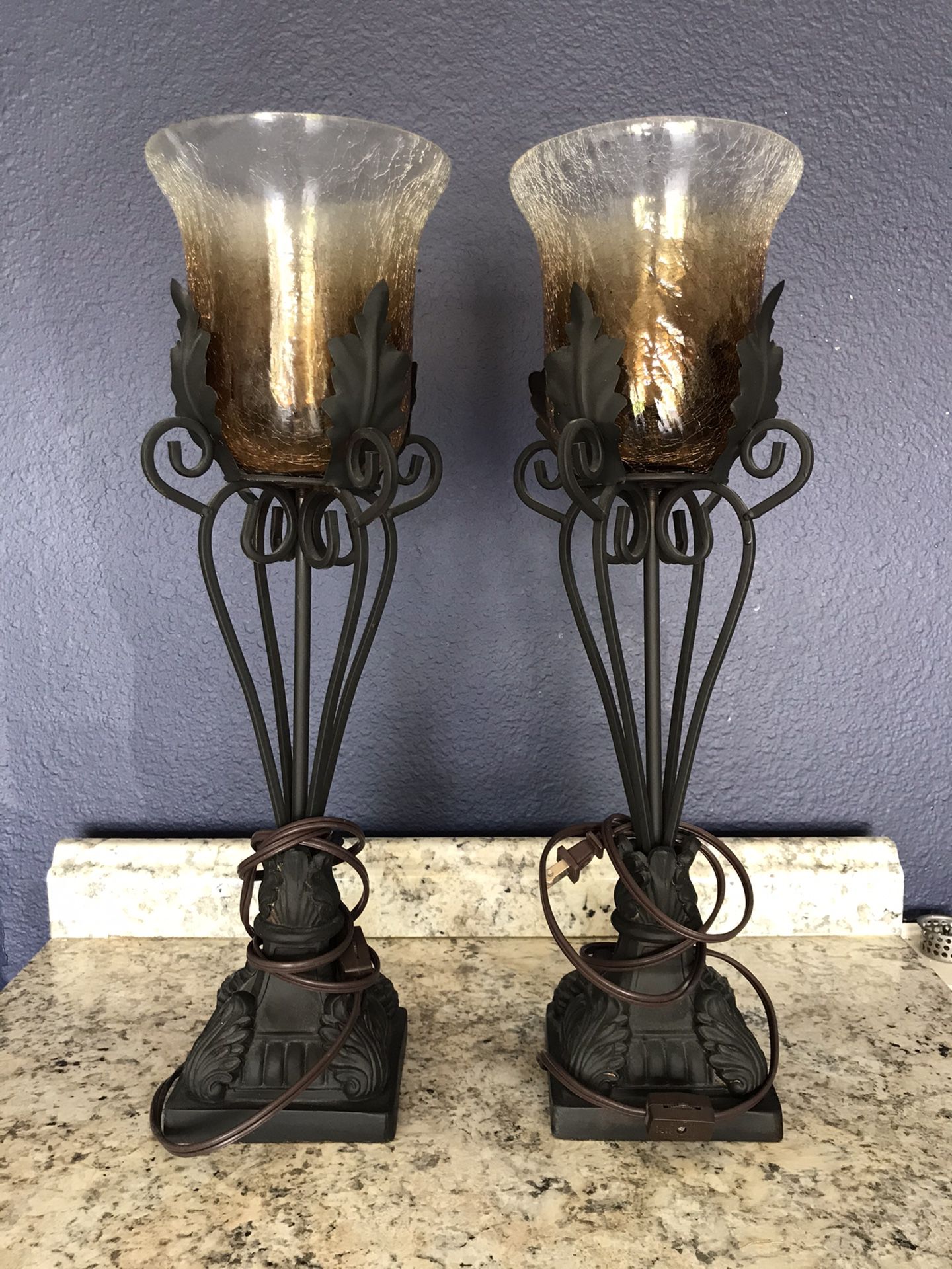 Wrought Iron and Glass Decorative Lamps
