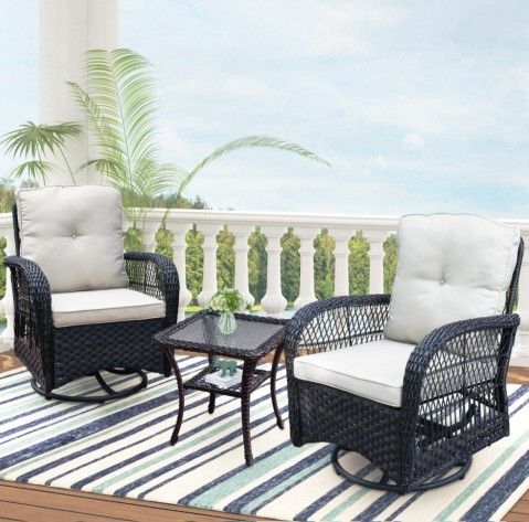 Dark Brown Swivel Conversation Piece Rattan Seating Group with