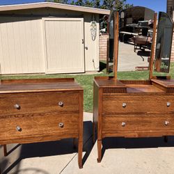 TWO ANTIQUE DRESSERS with three piece Mirror 