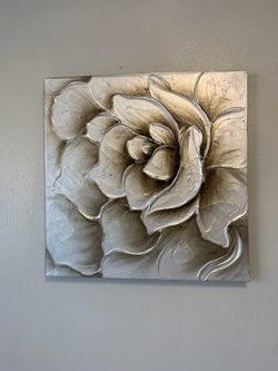 3D Textured Silver Floral Wall Art