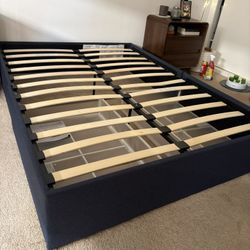 Blue Storage Platform Bed Frame with 2 Drawers - Full