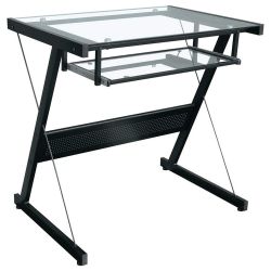 Black Modern Style Computer Desk with Keyboard Tray and Glass Top