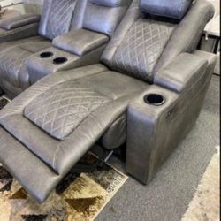 ⭐️ Gray Leather Power Reclining Loveseat And Sofa Couch | Living Room 👍 Brand New ⭐️ In Stock ✅