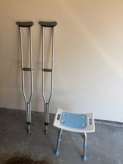 Shower bench and crutches