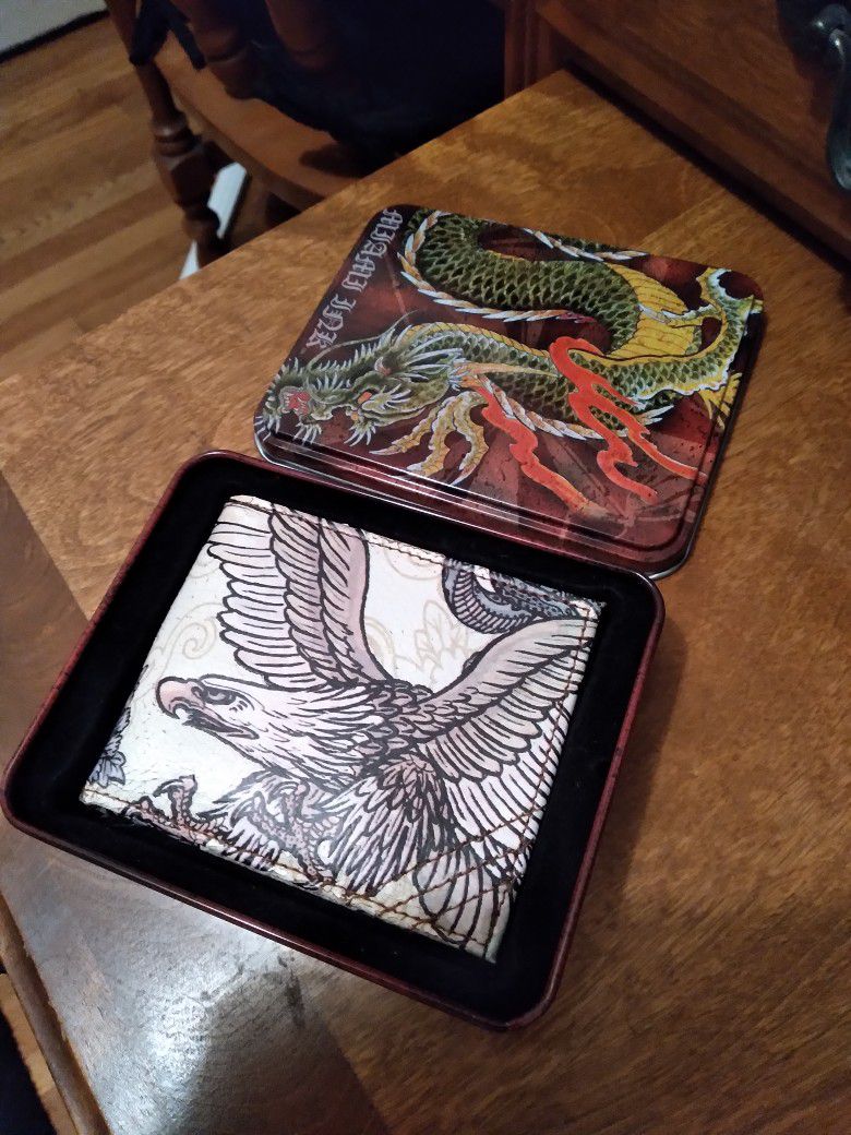Miami Ink Eagle Wallet In Decorative Tin Box