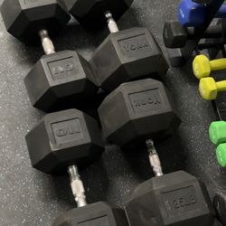 York 125 Lb and 110 Lb Rubber Hex Dumbbell Set