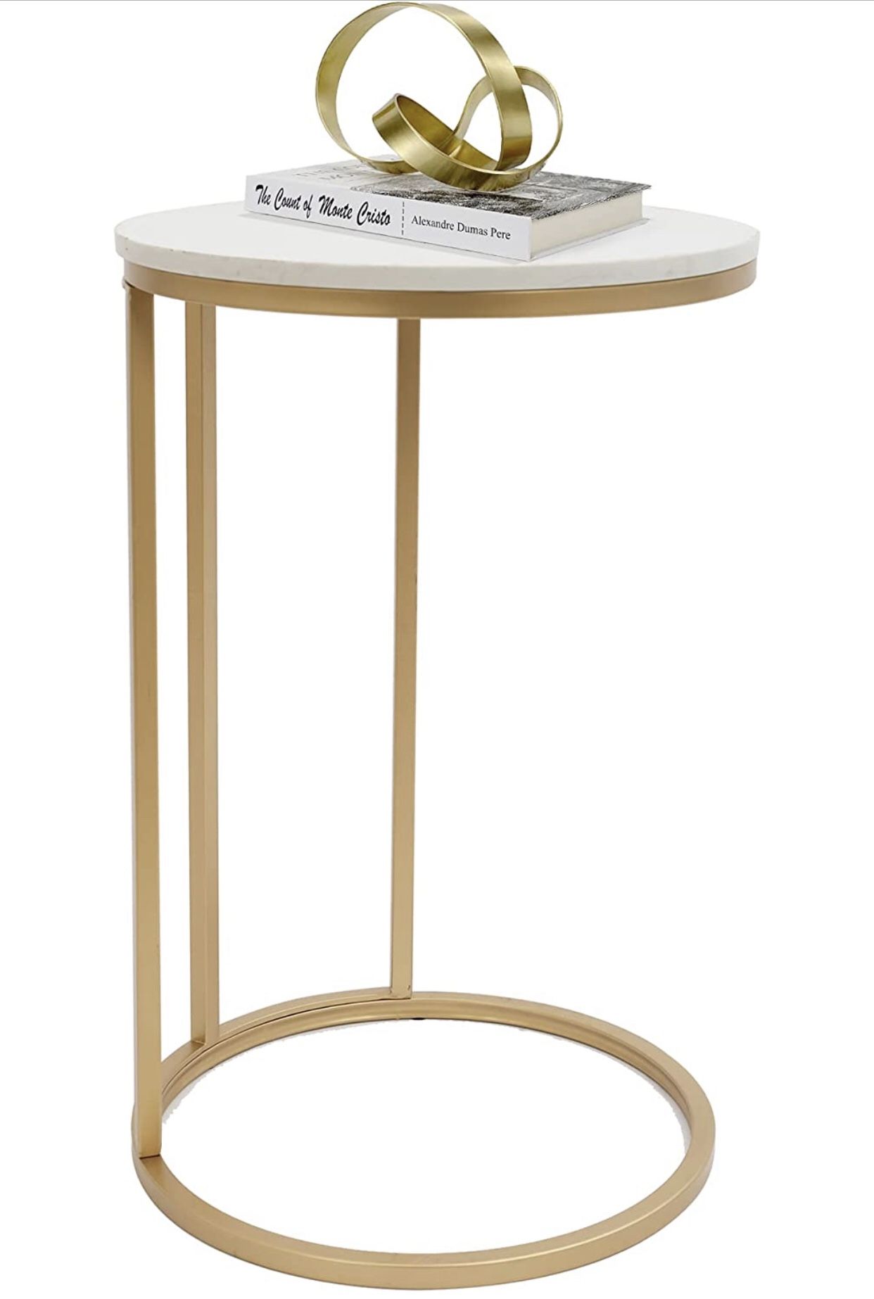 NEW! Round C Shaped End Snack Side Table Slide Under with Marble Top for Sofa Coffee 16" D x 24" H